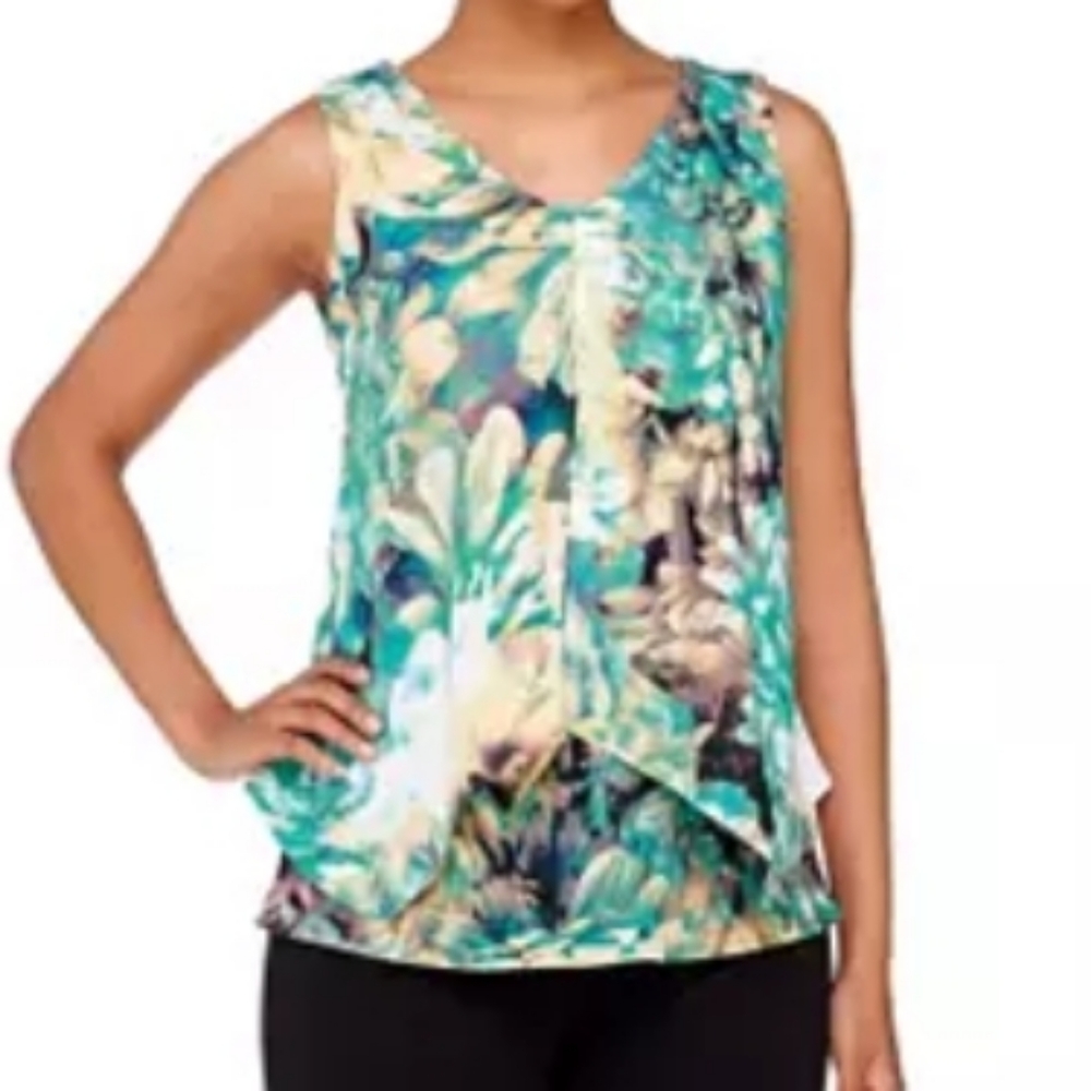 Styled by Joe Zee teal floral sleeveless blouse size 28w
